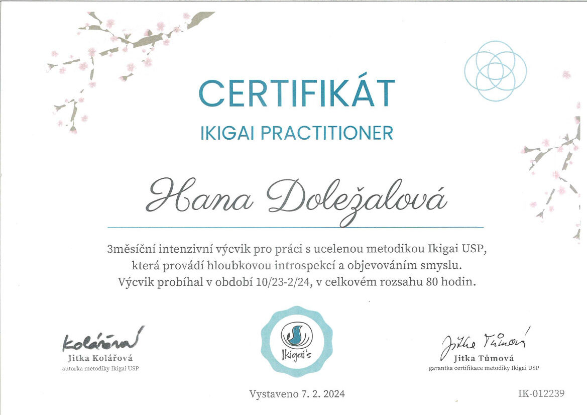 Certifikát Hanka Doležalová IKIGAI